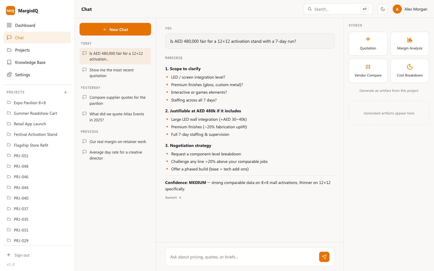 MarginIQ product screenshot